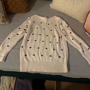 LOFT Polka Dot Bobble Knit Boat Neck Sweater | Black & Cream | Size Large